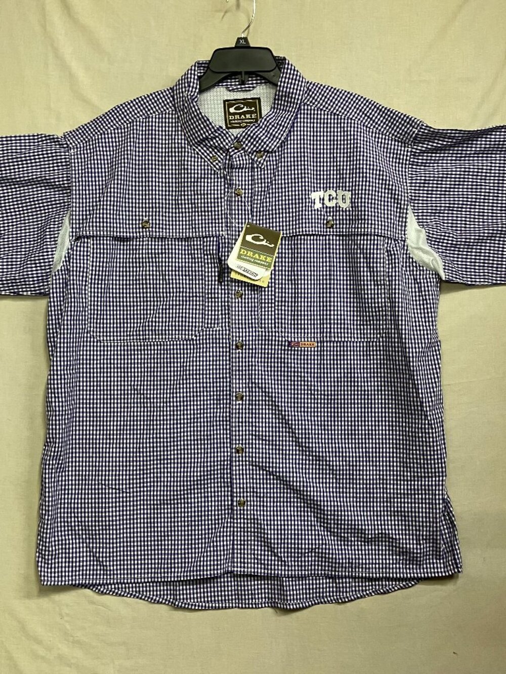 Campus Specialties TCU Men's 2X Purple White Short Sleeve Button Down Plaid